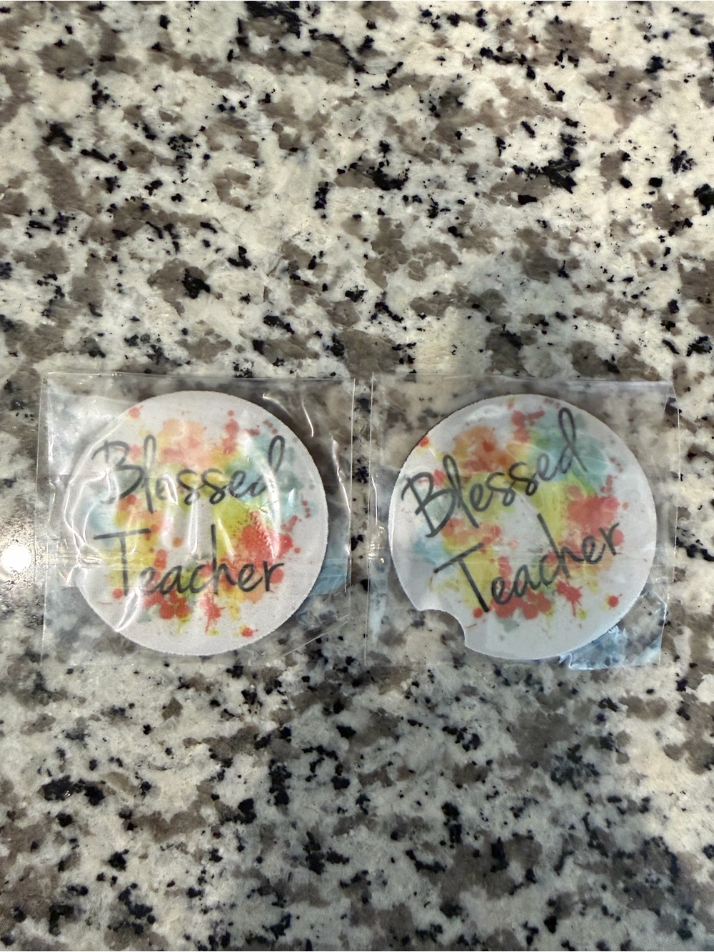 Blessed Teacher Floral Car Coasters (Set of 2)